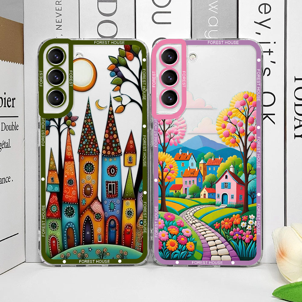 Phone Accessories Aesthetic - Handbemalte Waldhaus-klare Handyhülle für Samsung A55