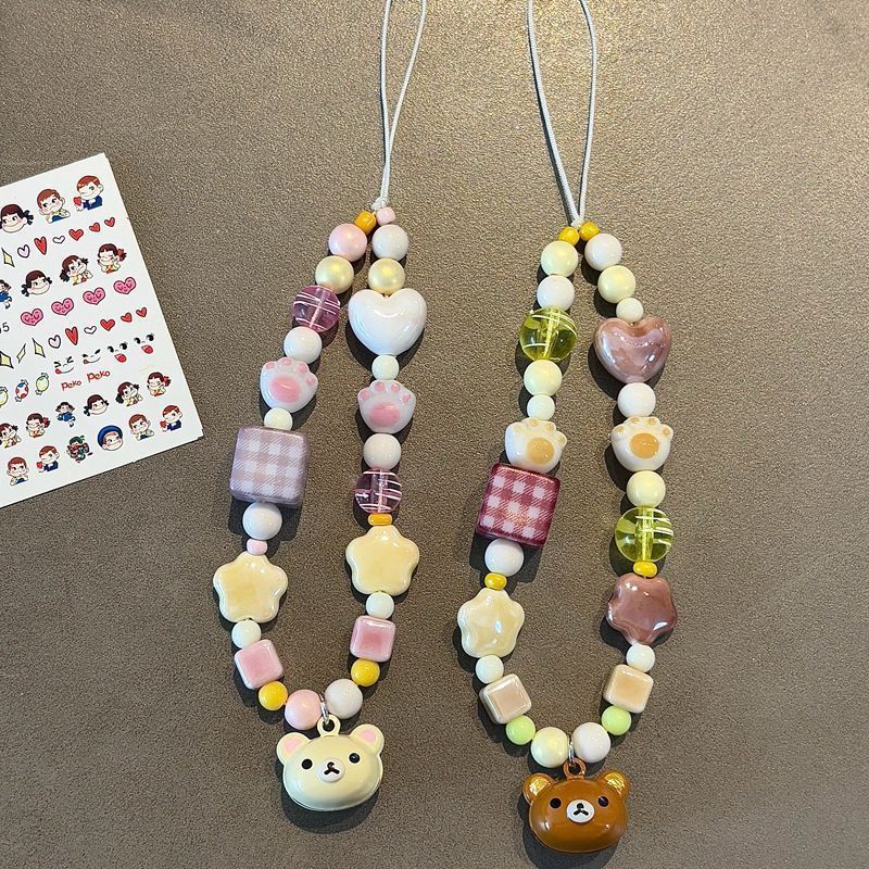 Phone Accessories Aesthetic - Rilakkuma Ins Ästhetisches Perlen-Handyband Niedliches Kamera-Lanyard