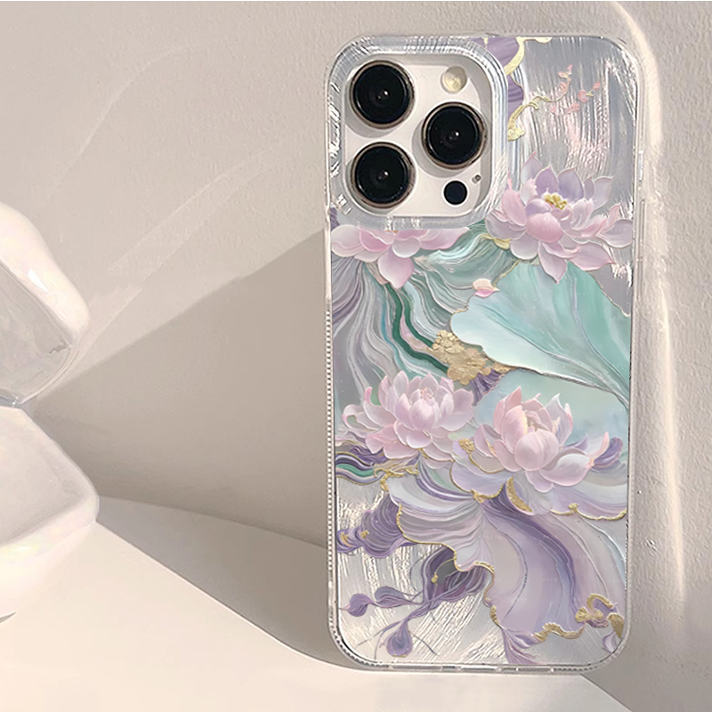 Phone Accessories Aesthetic - Traumhaftes Lila Lotus-Print Ästhetisches Handyhülle für