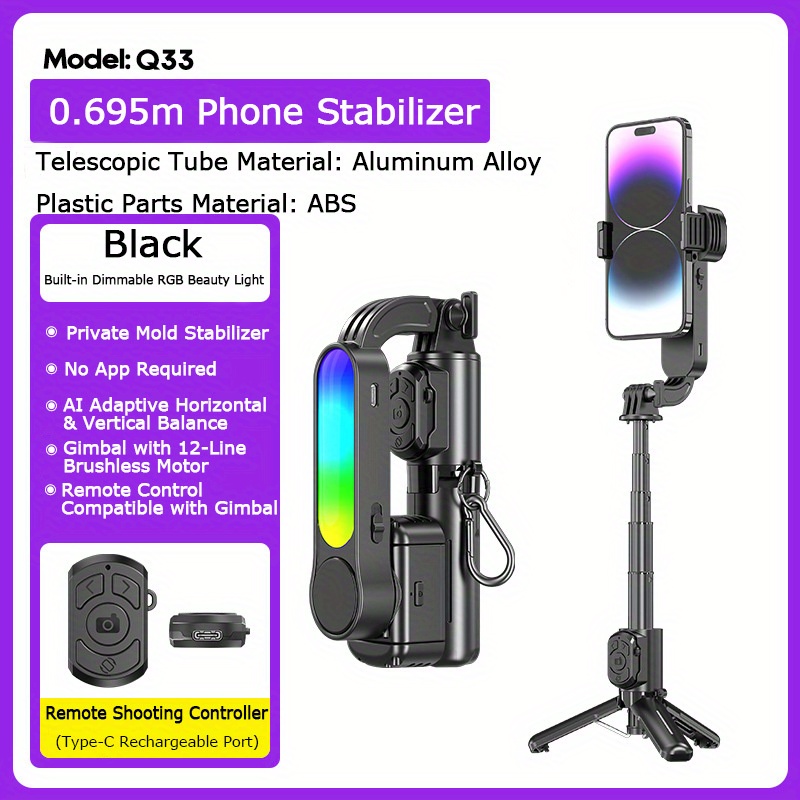 Selfie Stick Tripod - Q33 Smart Stabilizer Telefon Selfie Stick,