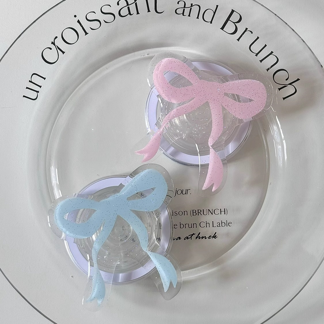 Phone Accessories Stand - Ins-Style Glitzer-Schleife Magnetischer Handyhalter Transparenter Klebehalter