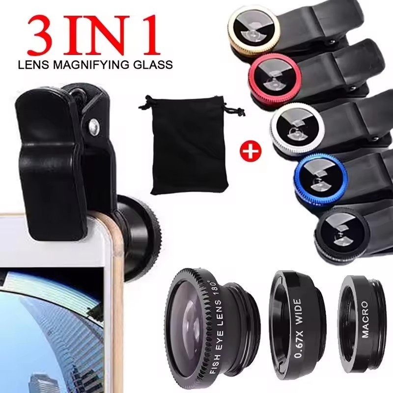 Lens Camera Clip - 3-in-1 Fisheye-Handyobjektiv 0,67X Weitwinkel-Zoomobjektiv Fischaugen-Makroobjektiv-Kameraset mit