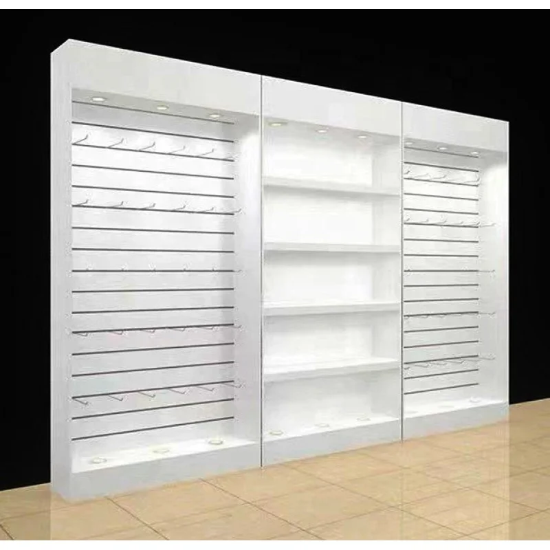 Phone Accessories Cabinet - Maßgefertigter Holz-Slatwall-Schrank für Handy-Zubehör mit Haken,