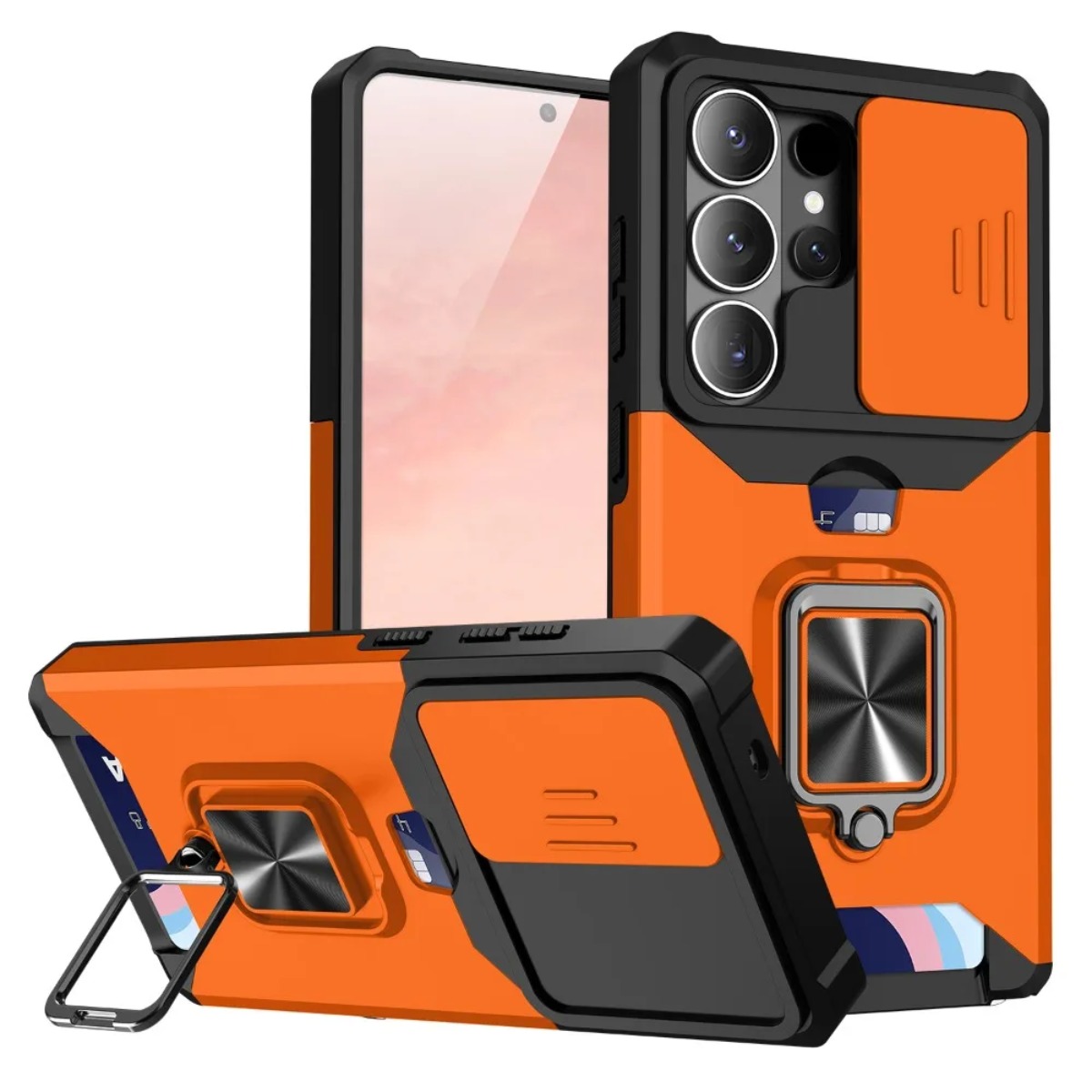Phone Accessories Ring - Kartenfach-Ringhalter-Handyhülle mit Schiebe-Kameraabdeckung für Samsung Galaxy