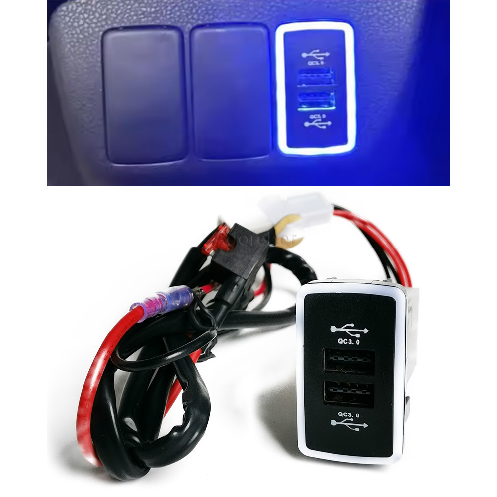 Phone Accessories Charger - 1 Stück Blaue LED-Autoladebuchse Dual QC3.0
